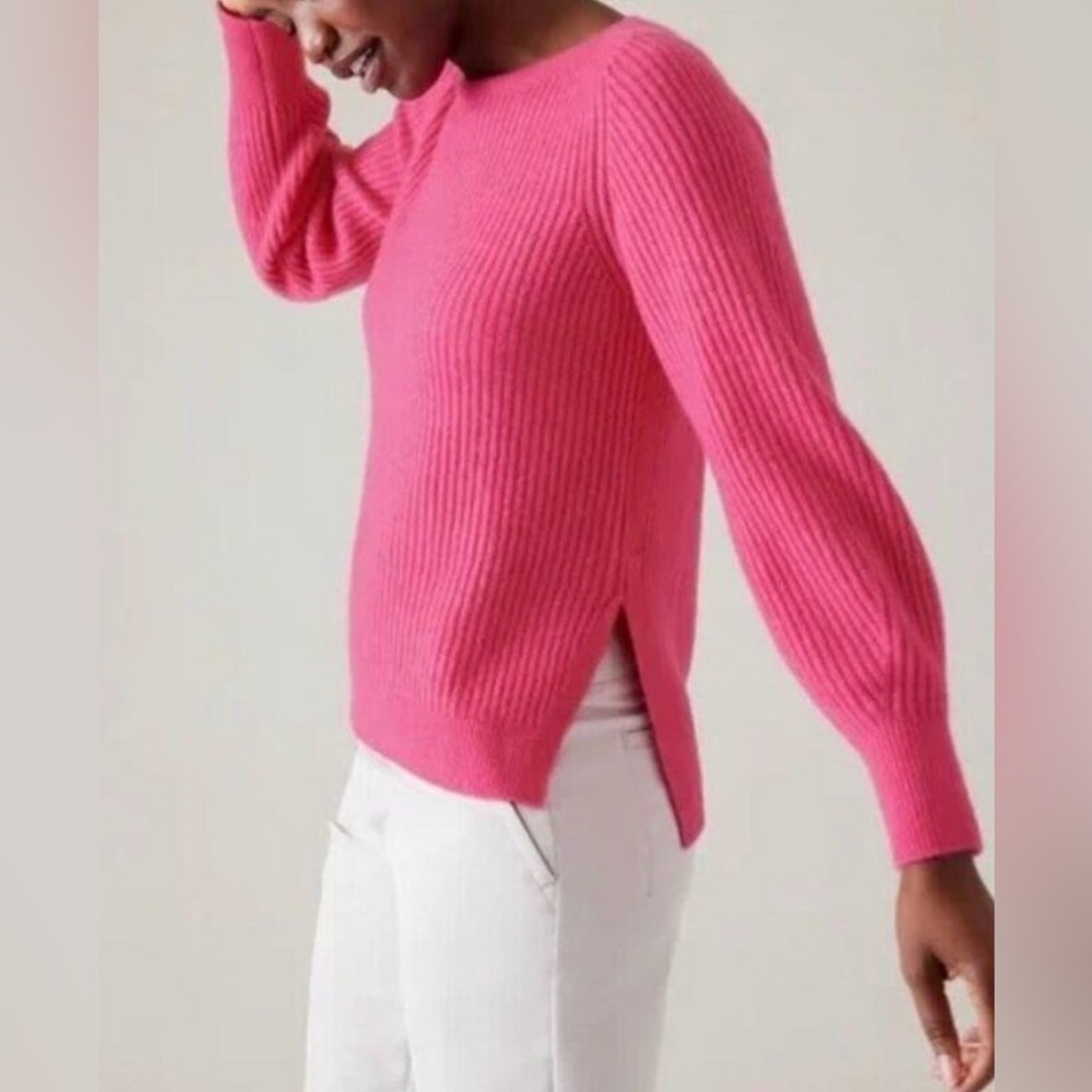 Athleta Merino Extra Fine Wool Blend Ribbed Sweater w. Boat neck - Pink - XL - Picture 3 of 16